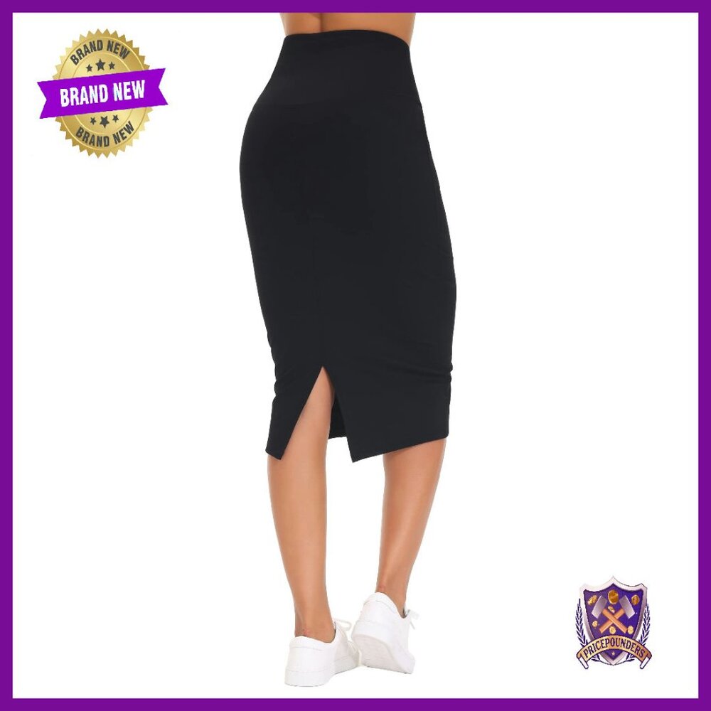 High Waist Tummy Control Pencil Skirt Stretchy Bodycon Midi Below Knee